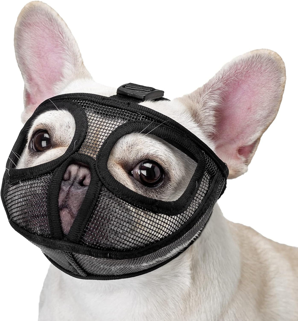 Fuzilin Short Snout Dog Muzzle,Adjustable Bulldog Mask Breathable Mesh Dogs Muzzles,Anti Biting Barking and Licking Chewing,Training Dog Mask for Bull Dogs,Pugs,Shar-Pei,Chihuahua Dogs Medium (Pack of 1) Black - PawsPlanet Australia
