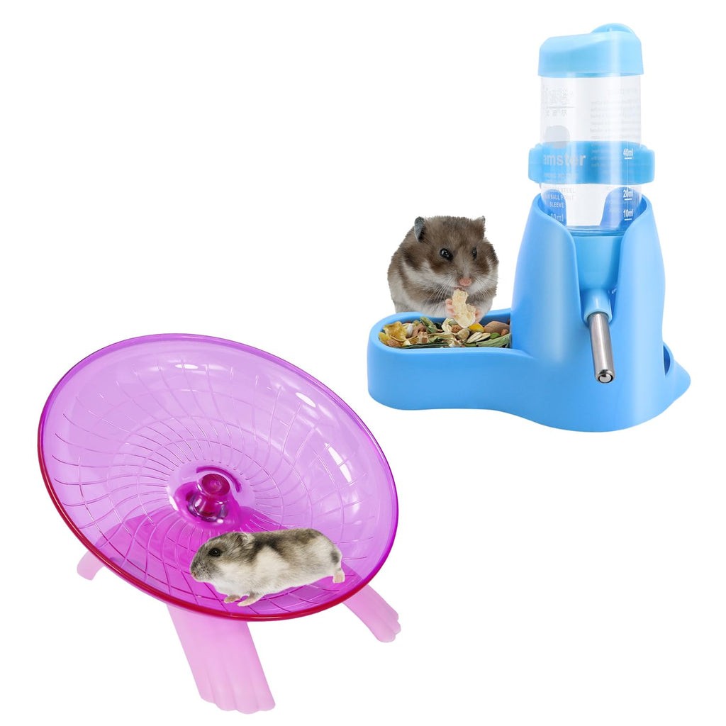 3 in 1 Hamster Water Bottle + Flying Saucer Exercise Wheel for Dwarf Hamster Mouse Rat Hedgehog - PawsPlanet Australia