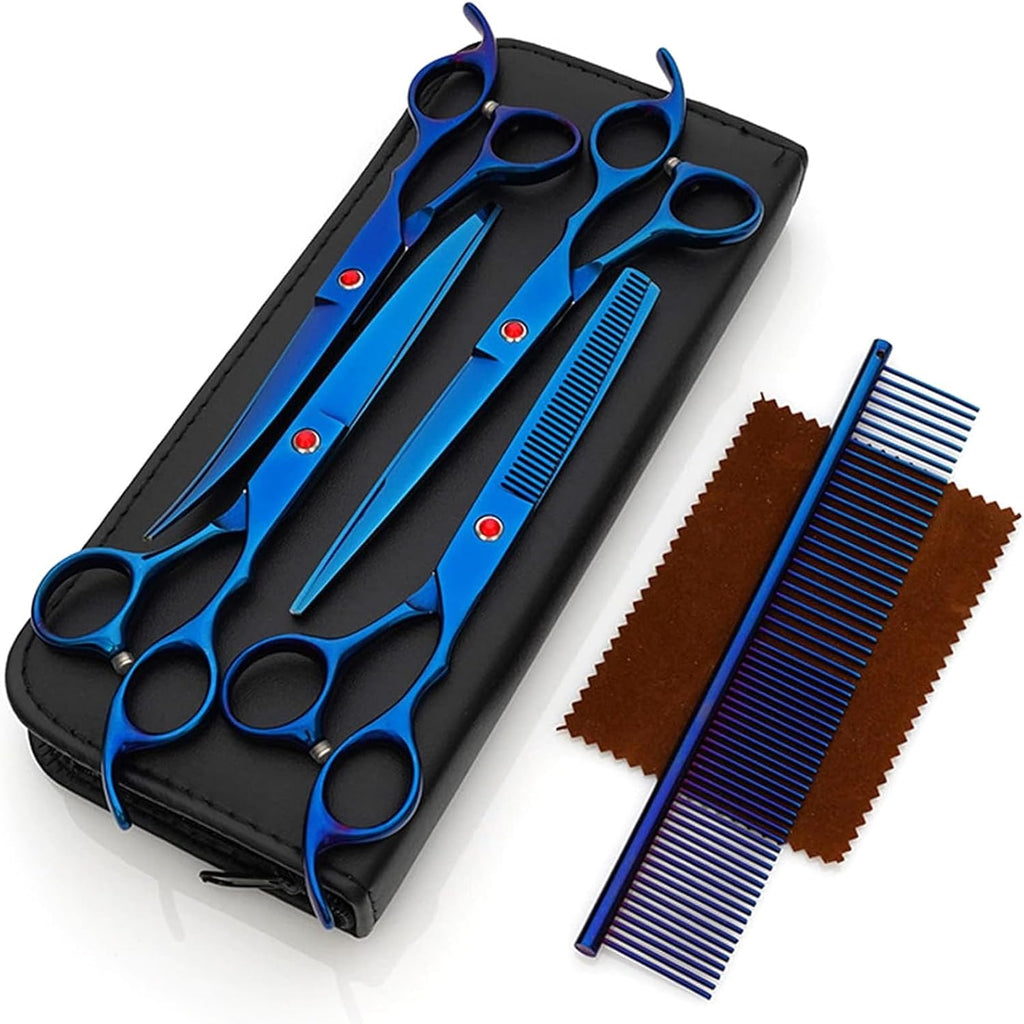 EVEN Professional Dog Grooming Scissors Set for Cats and Dogs-9CR Coated Steel, Safety Kit- Straight and Thinning Shears, Curved Up Shears , Metal Pet Comb, Scissor Sharpener and Case-Pet Fur Care - PawsPlanet Australia