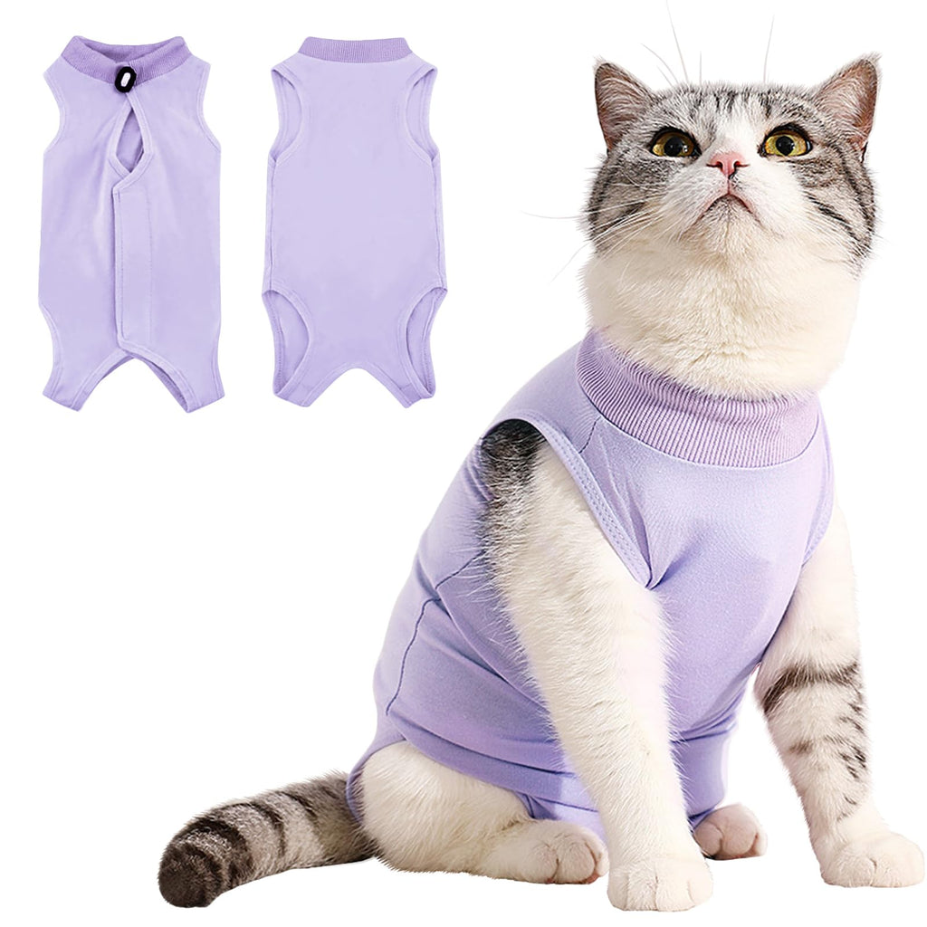 Idepet Cat Surgery Recovery Suit Kitten Onesie for Cats After Surgery Female Breathable Suitical Kitty Surgical Spay Suit for Abdominal Wound Skin Diseases E-Collar Alternative Wear (Purple, S) Small Purple - PawsPlanet Australia