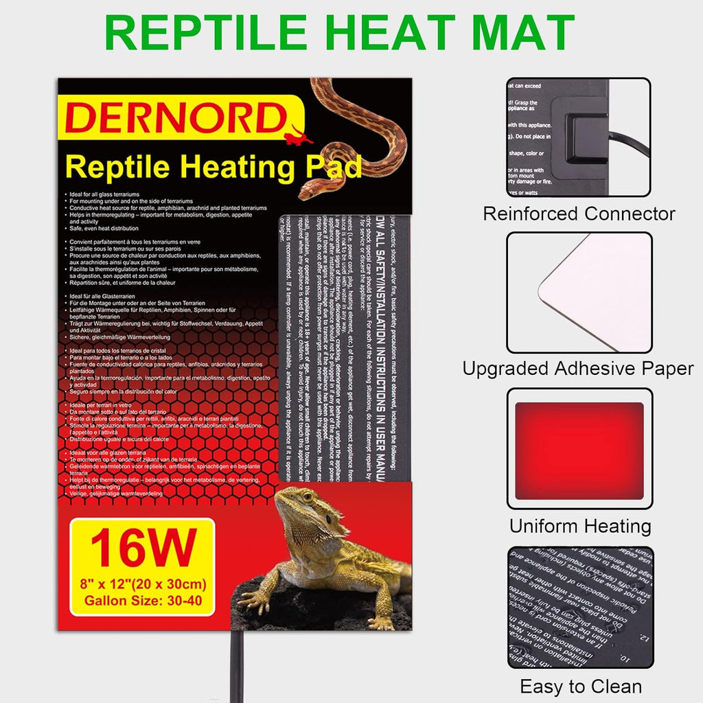 iPower PTHTPDCTRLV2HTPDL 8"x12" Reptile Heating Pad Under Tank Terrarium Heat Mat with Digital Thermostat Temperature Controller for Small Animals - PawsPlanet Australia