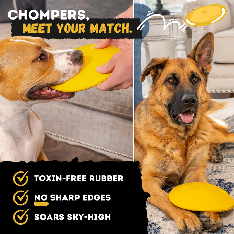 "Indestructible Dog Disc - Lifetime Replacement - Medium & Large Breed - Ultra Durable for Aggressive Chewers - Tough & Strong, Heavy Duty Natural Rubber Toy - Fetch, Tug, & Chew - 8in Gold - PawsPlanet Australia