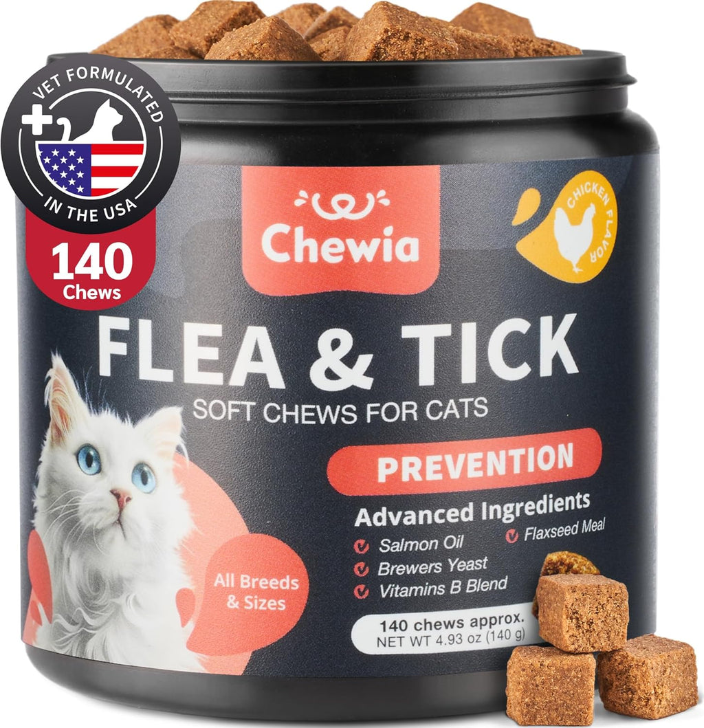 Beloved Pets Flea and Tick Control Treats for Pets - Flea Prevention Soft Chews - Natural Tick Repellent Supplement - Made in USA Chewables - 140 Ct Salmon Fish (only for Cats) - PawsPlanet Australia