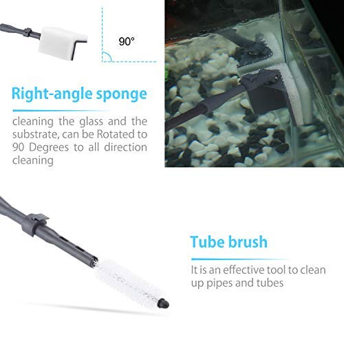Carefree Fish Carbon Fiber Aquarium Cleaning Tools 7 in 1 Fish Tank Cleaner Kit Long Scrubber Brushes Set Glass Sponge Pipe Brush Fish Net Gravel Rake Algae Scraper Suit with Extendable Handle - PawsPlanet Australia