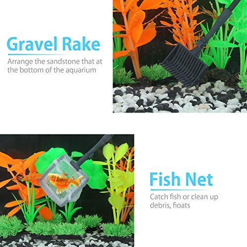 Carefree Fish Carbon Fiber Aquarium Cleaning Tools 7 in 1 Fish Tank Cleaner Kit Long Scrubber Brushes Set Glass Sponge Pipe Brush Fish Net Gravel Rake Algae Scraper Suit with Extendable Handle - PawsPlanet Australia