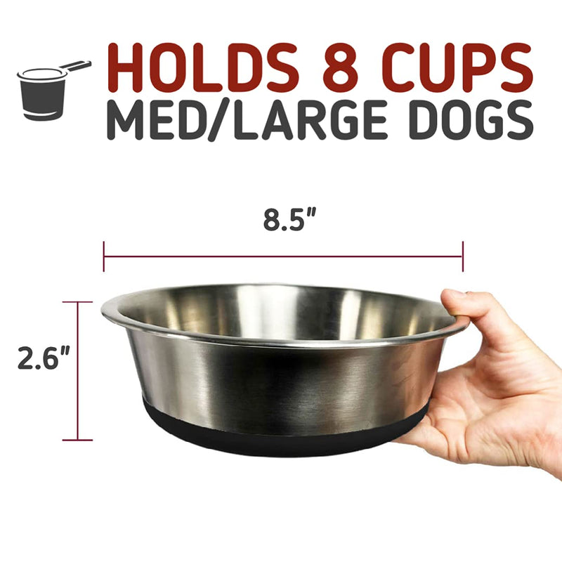 Leashboss Stainless Steel Dog Bowl with Silicone Base, 8 Cup Size, Non-Skid Dish for Medium & Large Dogs 8-Cup, Set Black - PawsPlanet Australia