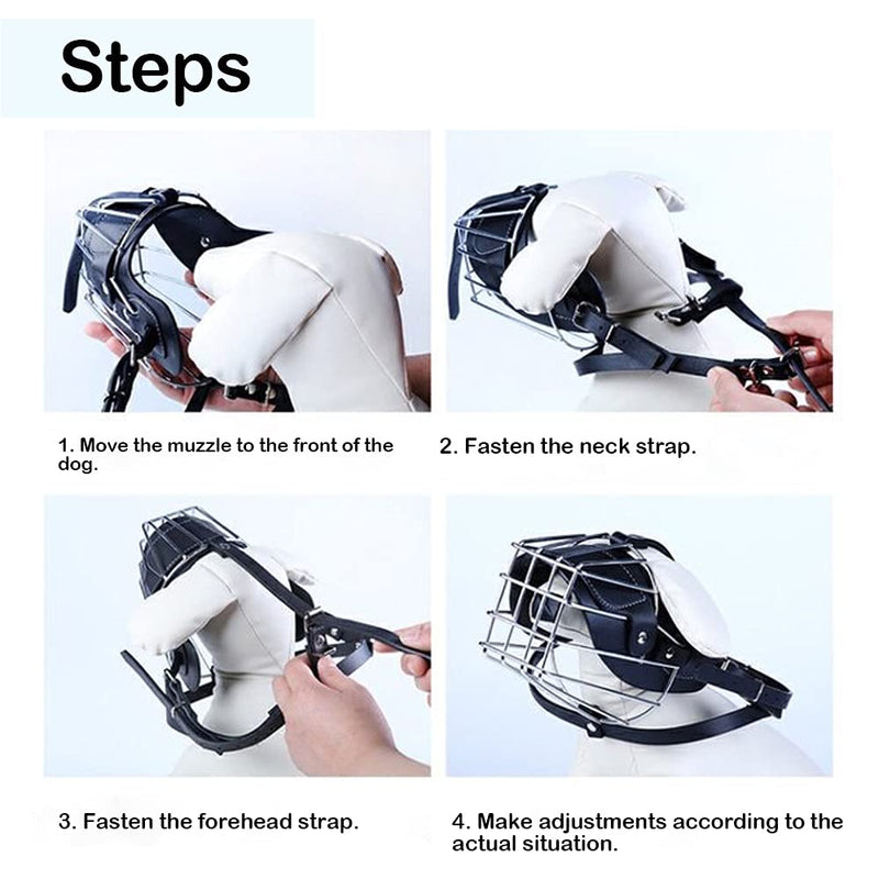 HITNEXT Dog Muzzle Basket Metal Leather Black Dog Muzzles for Biting, Basket Muzzle for Large Dog, Muzzle with Leather Puncher for Medium Dog, Dog Muzzle for Barking & Chewing - PawsPlanet Australia