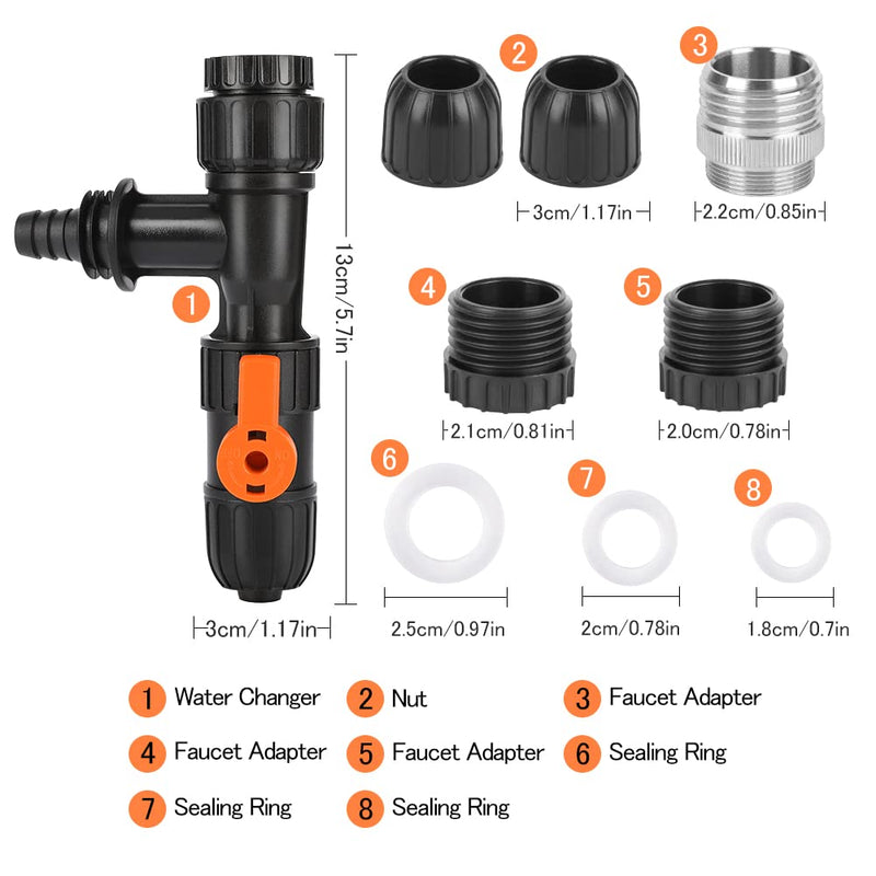 WIOR Water Changer Kit, 3 Pcs Aquarium Water Changer with 2 Faucet Nozzles Connectors Water Changer Replacement Parts for Fish Tank Cleaning - PawsPlanet Australia