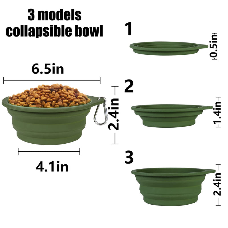 SLSON 2Pack Collapsible Dog Bowl,Integrated Molding Travel Bowl No Plastic Rim Pet Feeding Bowls for Walking Traveling Outdoors,600ML (Avocado Green+Dark Green) - PawsPlanet Australia