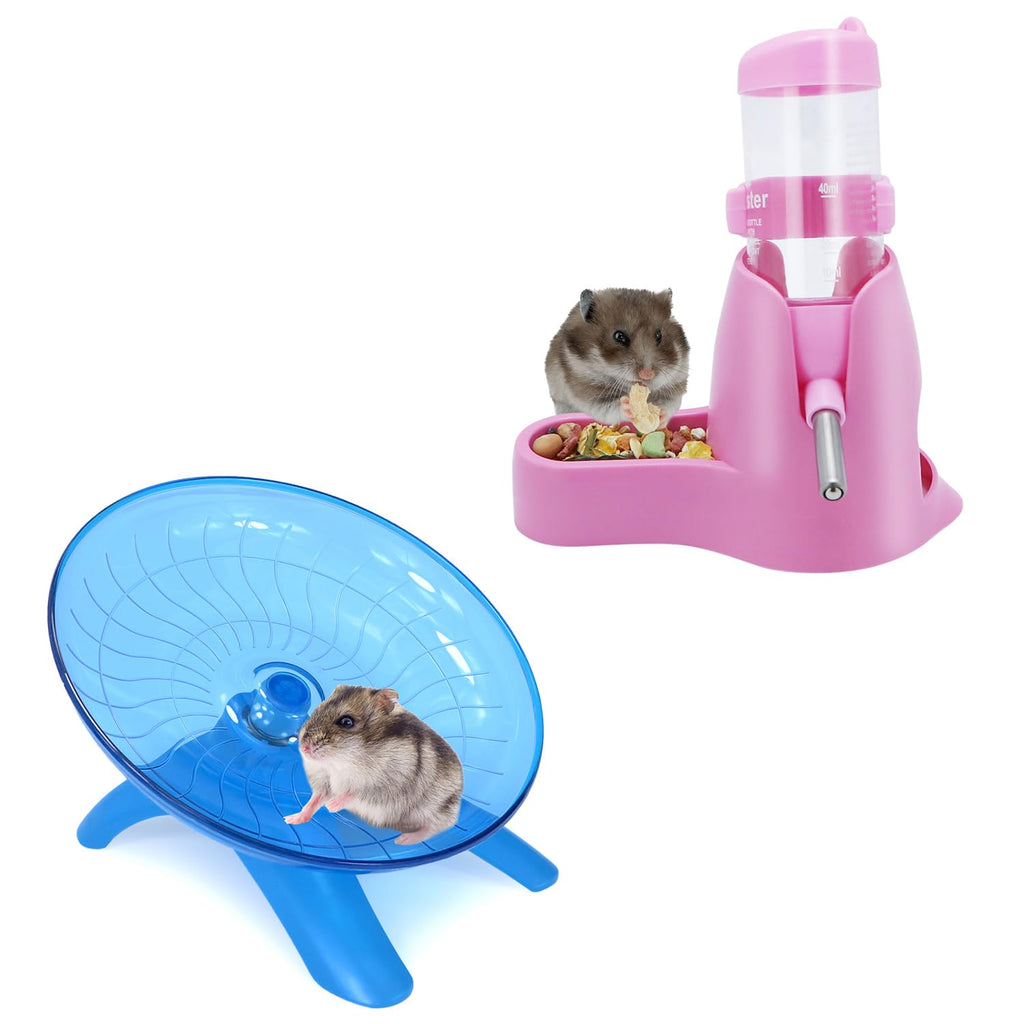 2 Packs, Hamster Water Bottle + Hamster Wheel Hamster Flying Saucer for Dwarf Hamsters Gerbil Mice - PawsPlanet Australia