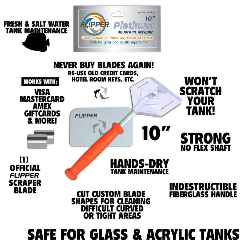 FL!PPER Flipper Platinum Aquarium Hand Scraper Tool – Glass and Acrylic Fish Tank Cleaner – Aquarium Glass Cleaner Uses Credit Card or Hotel Key – Aquarium Glass Scraper with Serrated Blade 10" - PawsPlanet Australia