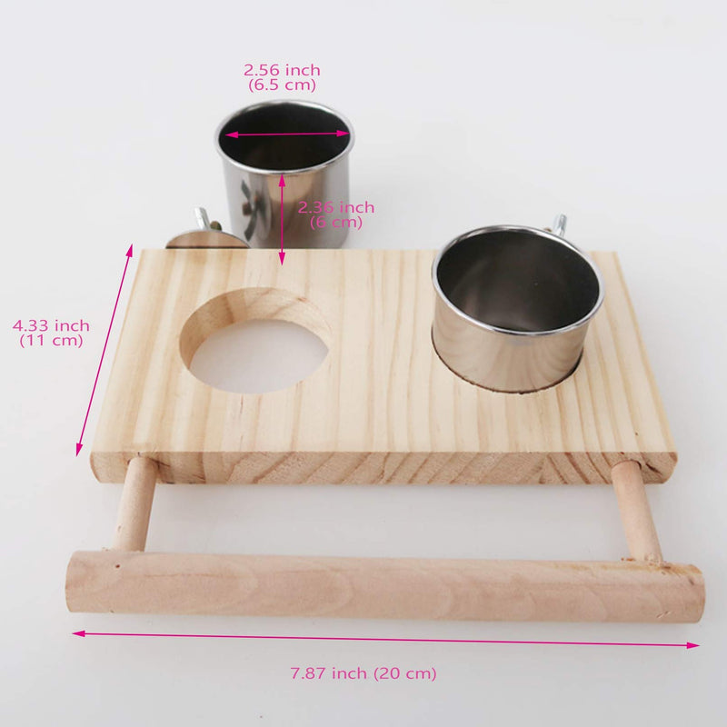 Tfwadmx Bird Food Stainless Steel Cups Wooden Perch Stand Hanging Feeder Bowls Feeding and Watering Supplies for Parakeets Conures Cockatiels Budgie Parrot - PawsPlanet Australia