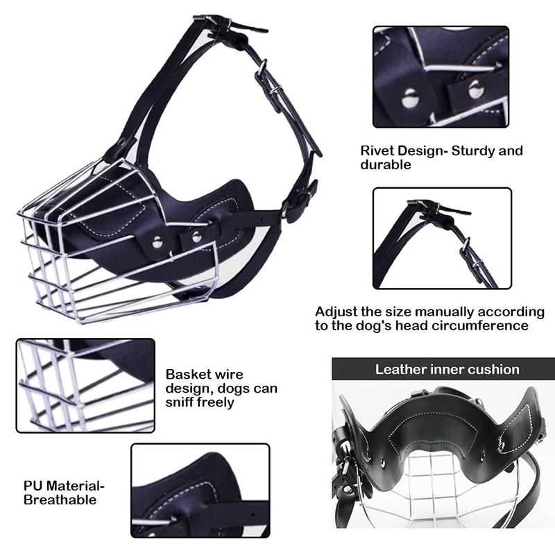 HITNEXT Dog Muzzle Basket Metal Leather Black Dog Muzzles for Biting, Basket Muzzle for Large Dog, Muzzle with Leather Puncher for Medium Dog, Dog Muzzle for Barking & Chewing - PawsPlanet Australia