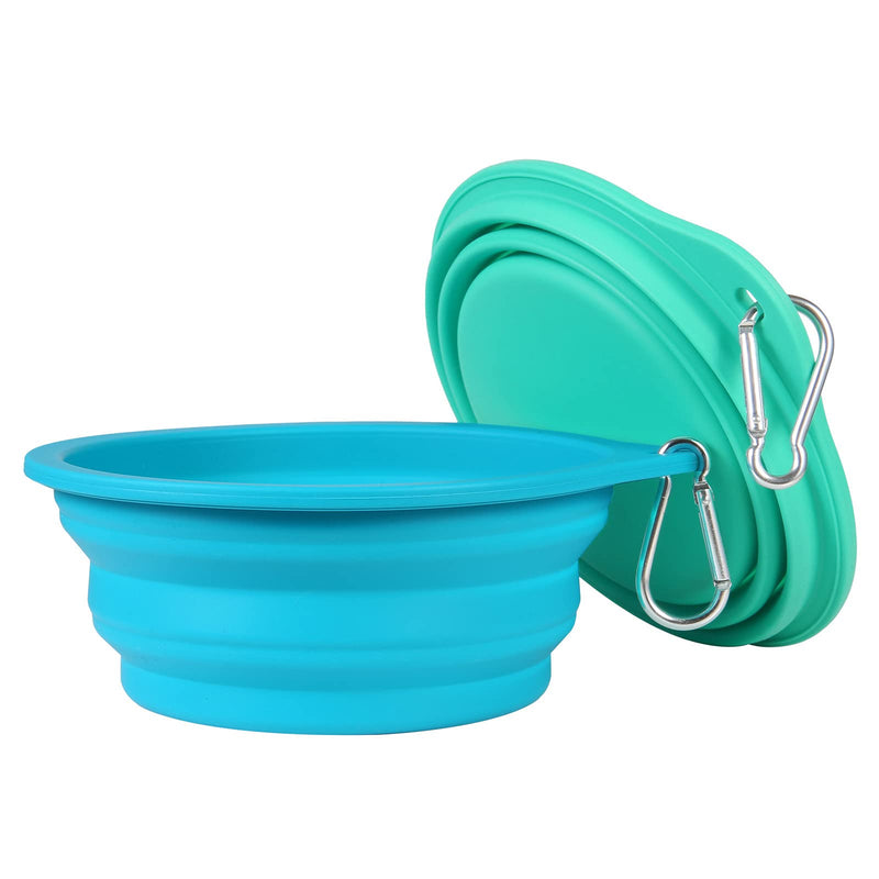 SLSON 2Pack Collapsible Dog Bowl,Integrated Molding Travel Bowl No Plastic Rim Pet Feeding Bowls for Walking Traveling Outdoors,600ML (Light Blue+Light Green) - PawsPlanet Australia