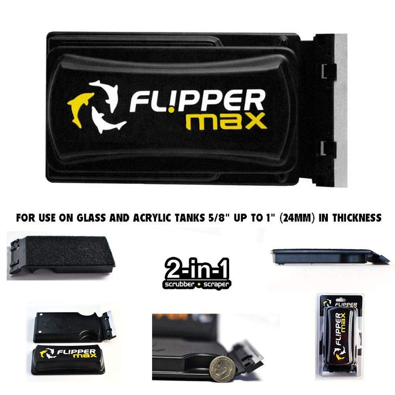 FL!PPER Flipper Cleaner- 2-in-1 Magnetic Aquarium Glass Cleaner - Fish Tank Cleaner - Scrubber & Scraper Aquarium Cleaning Tools – Fish Tank Cleaner, Max - PawsPlanet Australia