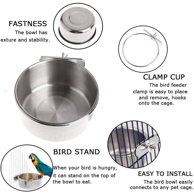 Parrot Feeding Bowls, Bird Cage Cups Holder - Stainless Steel Food and Water Dish, Bird Feeders with Clamp for Parakeet African Greys Conure Cockatiels Lovebird Budgie Chinchilla - PawsPlanet Australia