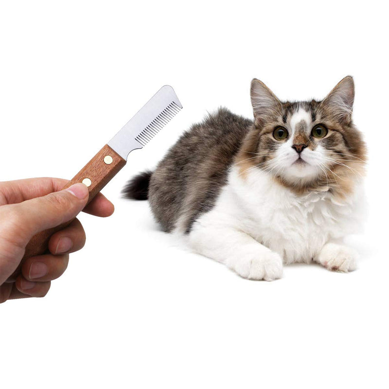 POPETPOP Pet Dog Professional Stripping Knife Pet Grooming Tool Wooden Handle Deep Teeth Hardened Stainless Steel Shedding Tools - PawsPlanet Australia