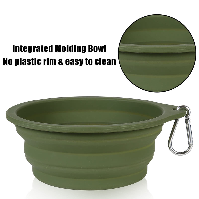 SLSON 2Pack Collapsible Dog Bowl,Integrated Molding Travel Bowl No Plastic Rim Pet Feeding Bowls for Walking Traveling Outdoors,600ML (Avocado Green+Dark Green) - PawsPlanet Australia