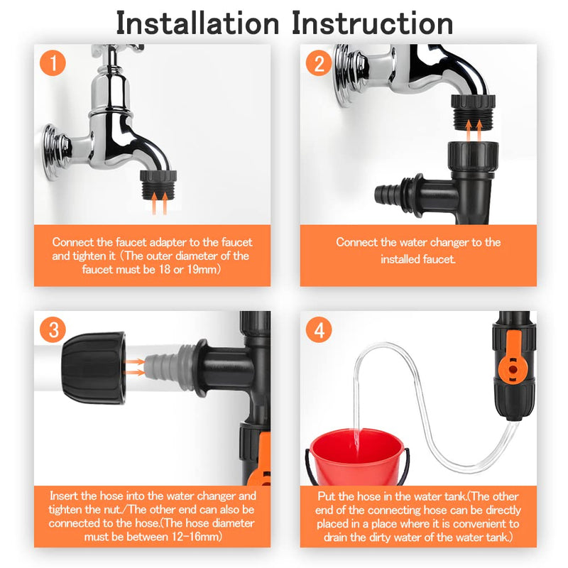 WIOR Water Changer Kit, 3 Pcs Aquarium Water Changer with 2 Faucet Nozzles Connectors Water Changer Replacement Parts for Fish Tank Cleaning - PawsPlanet Australia