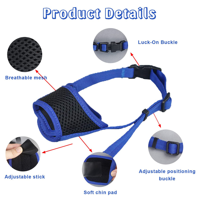 woopetsupply Dog Muzzle for Large Medium Small Dogs for Biting,Barking,Chewing,Grooming with mesh Breathable Adjustable Strap M:5.5-7.9in Blue - PawsPlanet Australia