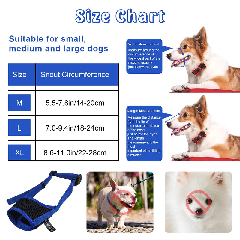 woopetsupply Dog Muzzle for Large Medium Small Dogs for Biting,Barking,Chewing,Grooming with mesh Breathable Adjustable Strap M:5.5-7.9in Blue - PawsPlanet Australia