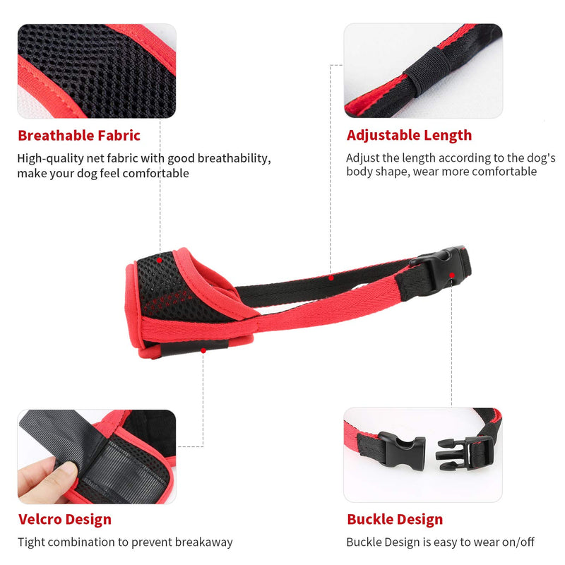 IREENUO Dog Muzzle to Prevent Biting Barking and Chewing with Adjustable Loop Breathable Mesh Soft Fabric XL (Pack of 1) Red - PawsPlanet Australia