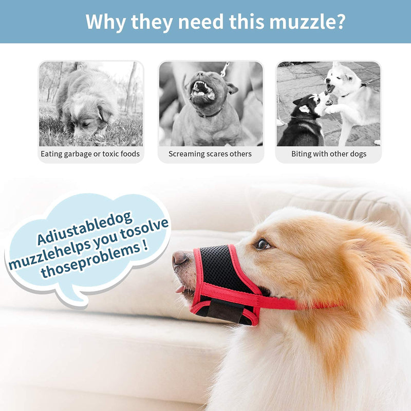 IREENUO Dog Muzzle to Prevent Biting Barking and Chewing with Adjustable Loop Breathable Mesh Soft Fabric XL (Pack of 1) Red - PawsPlanet Australia
