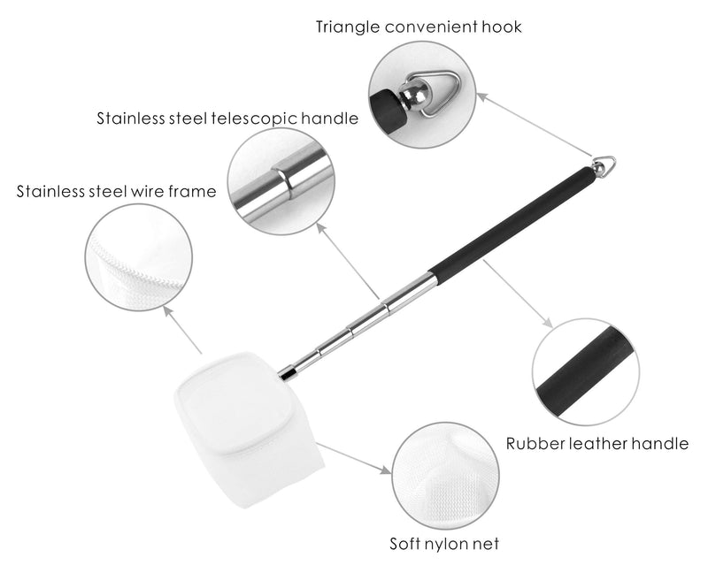 Carefree Fish Aquarium Stainless Steel Small Fishing Net, Extendable Handle Shrimp Net, Soft Light Tiny Net, Fish Tank Cleaner Long Handle(Please Note The Size of The Product) Black1 square - PawsPlanet Australia