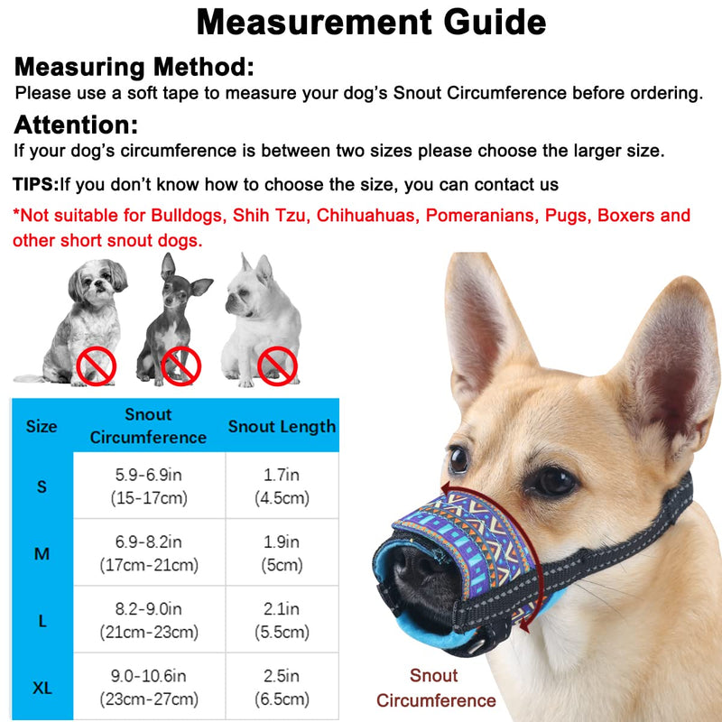 BARKLESS Dog Muzzle, Soft Nylon Print Muzzle for Small Medium Large Dogs Labrador, Jack Russell, Breathable Mesh Muzzle Anti Biting Chewing, Dog Mouth Cover for Grooming and Vet Visit S Blue - PawsPlanet Australia