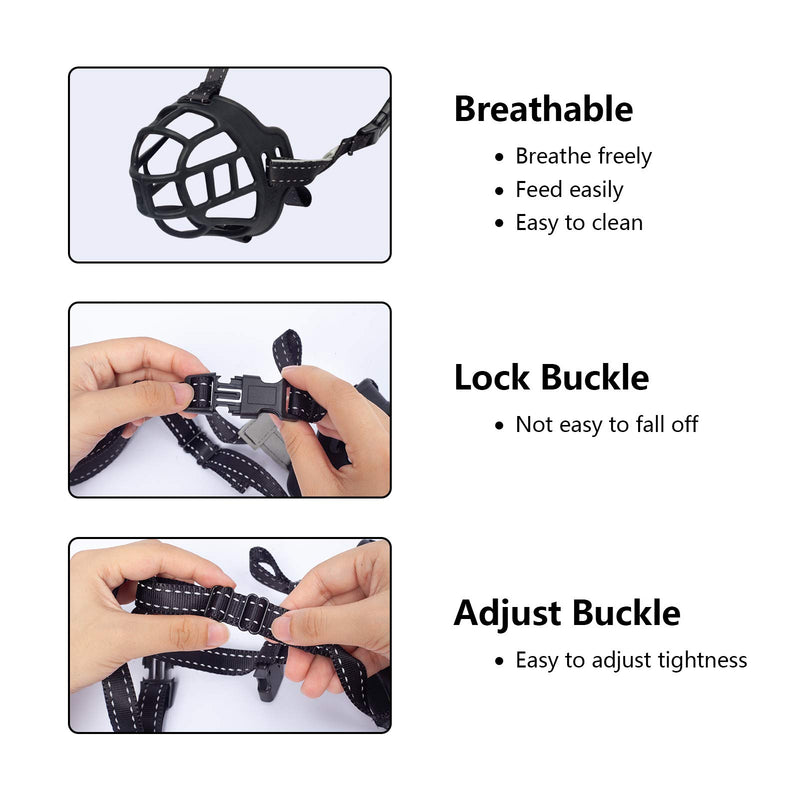 Lepark Dog Muzzle, Soft Silicone Basket Muzzle for Dogs, Breathable Mouth Cover and Adjustable Straps, Anti-Biting, Barking and Chewing. 2 Grey - PawsPlanet Australia