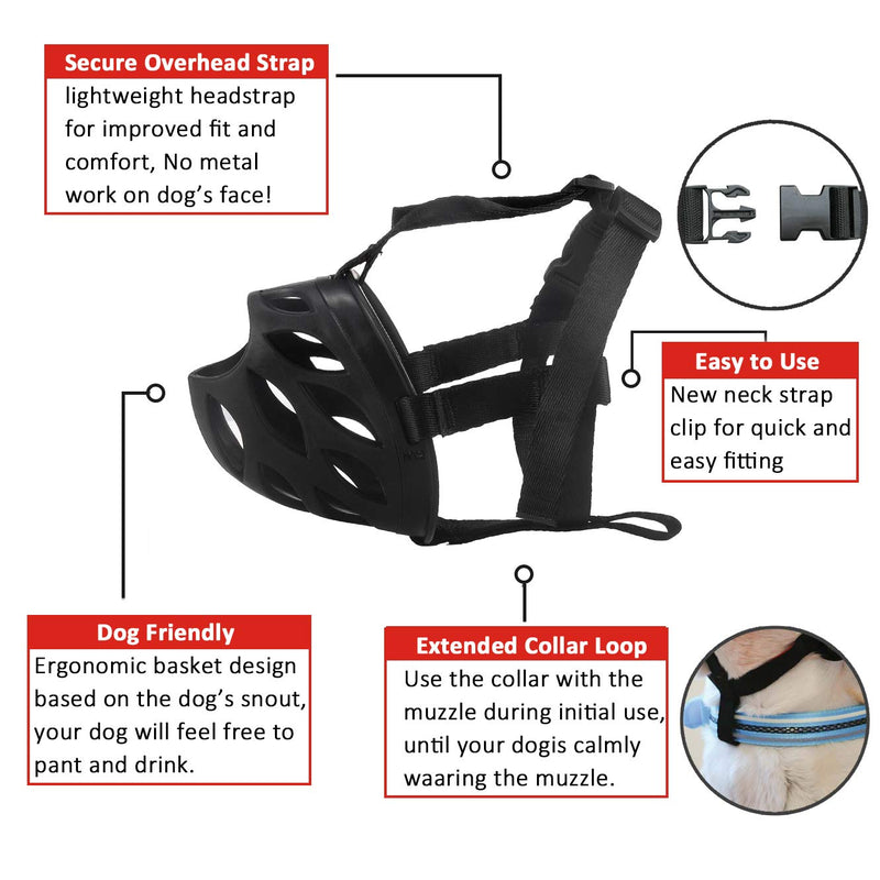 Dog Muzzle to Prevent Barking, Biting and Chewing, Soft Rubber Basket Muzzle for Small, Medium and Large Dogs 1 - Toy Poodle Black - PawsPlanet Australia