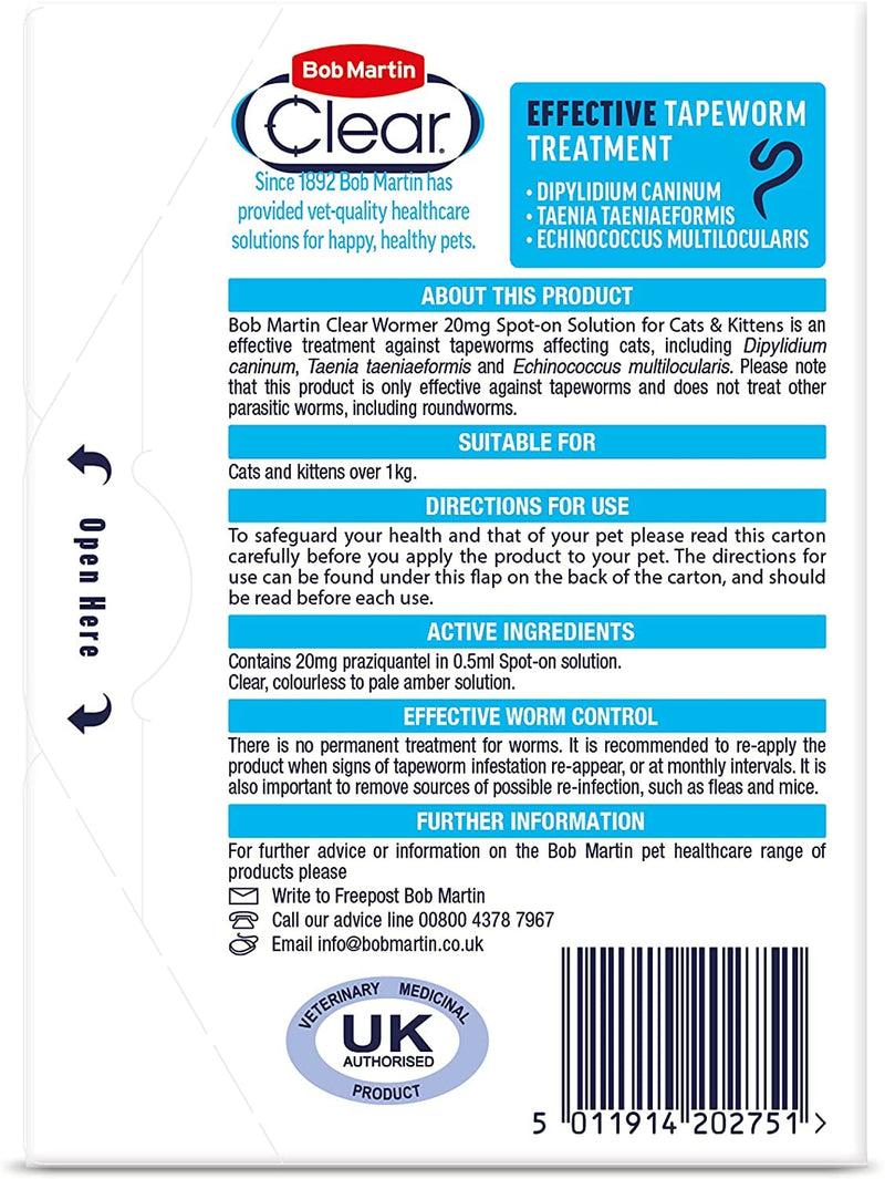 Bob Martin Spot on Cat & Kitten Dewormer 4 Tube Multi Pack De Wormer