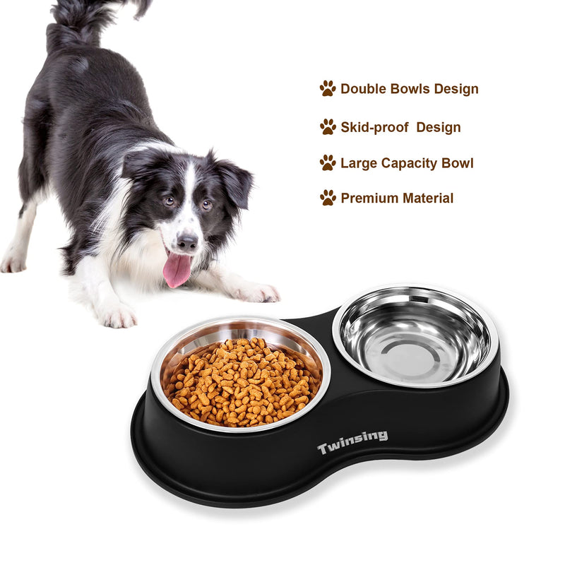 Dog Bowls Double Stainless Steel Dog Water and Food Bowls with Non-Slip Resin Station, Pet Feeder Bowls for Puppy Medium Dogs Cats - PawsPlanet Australia