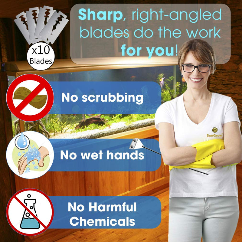 Sungrow Aquarium Glass scrubber, Long Handheld Tool Reduces Scrubbing Time to Half, Keep Hands Dry, Removes Thickest Residue, Frequent Tank Maintenance - PawsPlanet Australia