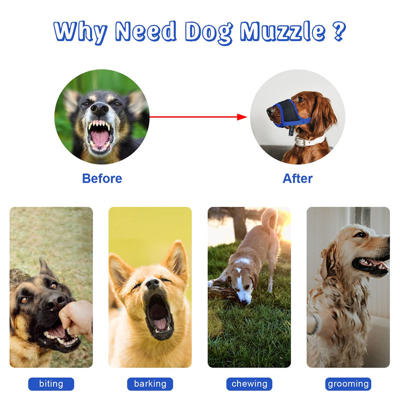 woopetsupply Dog Muzzle for Large Medium Small Dogs for Biting,Barking,Chewing,Grooming with mesh Breathable Adjustable Strap M:5.5-7.9in Blue - PawsPlanet Australia