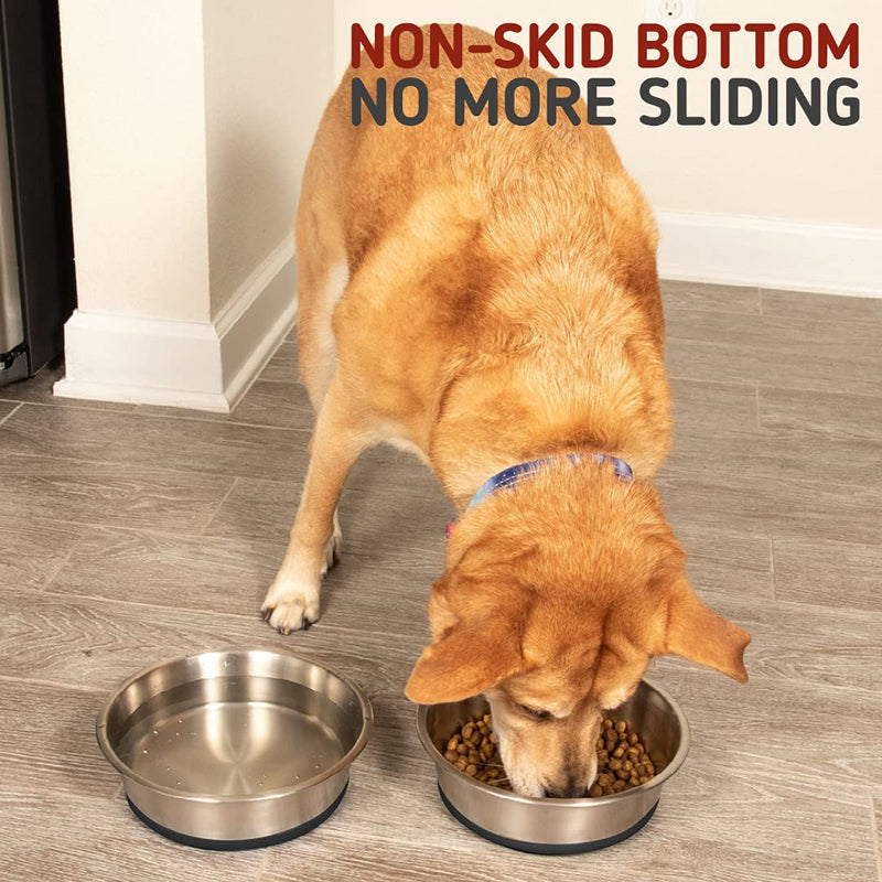 Leashboss Stainless Steel Dog Bowl with Silicone Base, 8 Cup Size, Non-Skid Dish for Medium & Large Dogs 8-Cup, Set Black - PawsPlanet Australia
