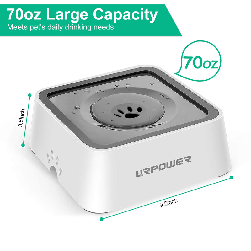 URPOWER 2L Dog Water Bowl 70oz Large Capacity Cat Water Bowl No Spill Dog Bowl with Eco-Friendly Material Slow Water Feeder Pet Water Dispenser Vehicle Carried Travel Water Bowl for Dogs, Cats & Pets Grey - PawsPlanet Australia