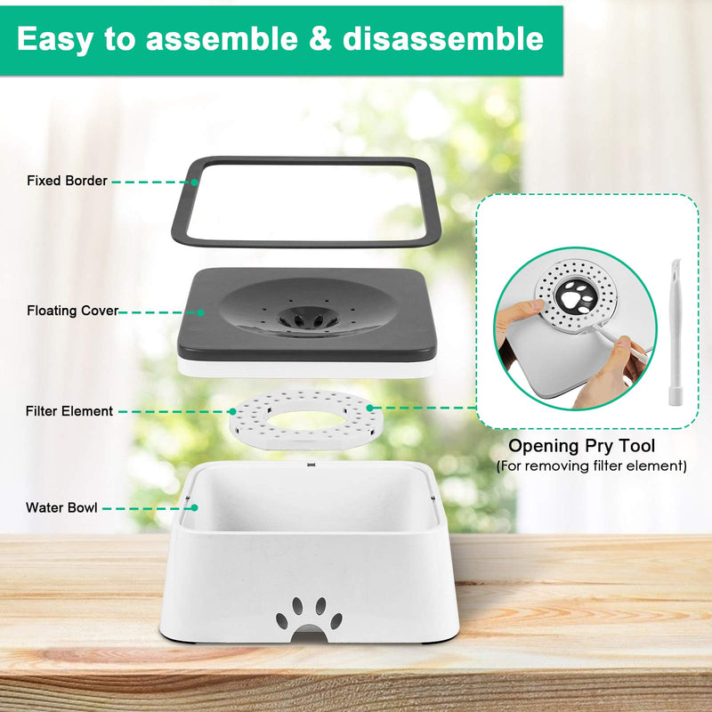 URPOWER 2L Dog Water Bowl 70oz Large Capacity Cat Water Bowl No Spill Dog Bowl with Eco-Friendly Material Slow Water Feeder Pet Water Dispenser Vehicle Carried Travel Water Bowl for Dogs, Cats & Pets Grey - PawsPlanet Australia