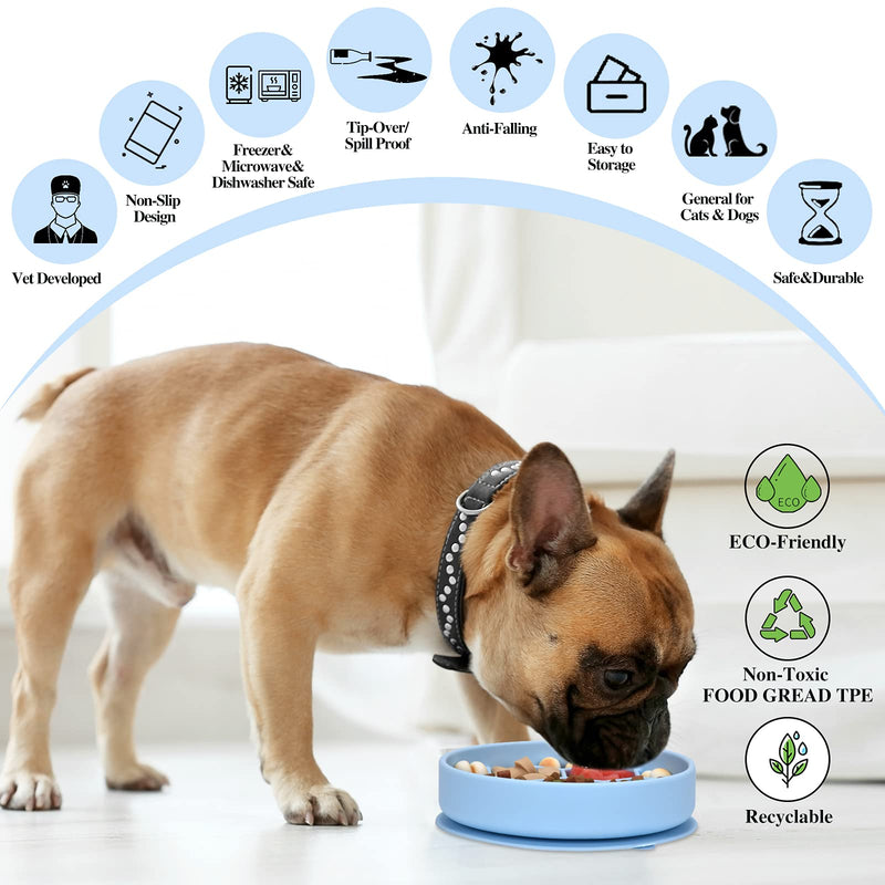 ALLYGOODS Silicone Slow Feeder Dog Bowl - Non Slip Dog Food Bowl with Anti-Tipping Bottom Suction Cup - Easy Cleaning Slow Feeder - Prevents Gulping and Vomiting Dog Feeder Small(Pack of 1) Blue - PawsPlanet Australia