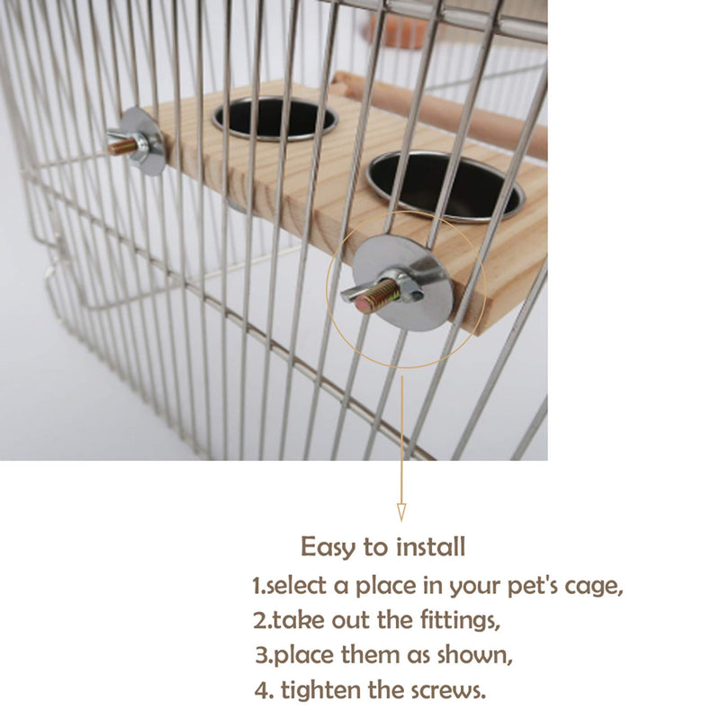 Tfwadmx Bird Food Stainless Steel Cups Wooden Perch Stand Hanging Feeder Bowls Feeding and Watering Supplies for Parakeets Conures Cockatiels Budgie Parrot - PawsPlanet Australia