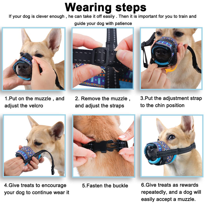BARKLESS Dog Muzzle, Soft Nylon Print Muzzle for Small Medium Large Dogs Labrador, Jack Russell, Breathable Mesh Muzzle Anti Biting Chewing, Dog Mouth Cover for Grooming and Vet Visit S Blue - PawsPlanet Australia