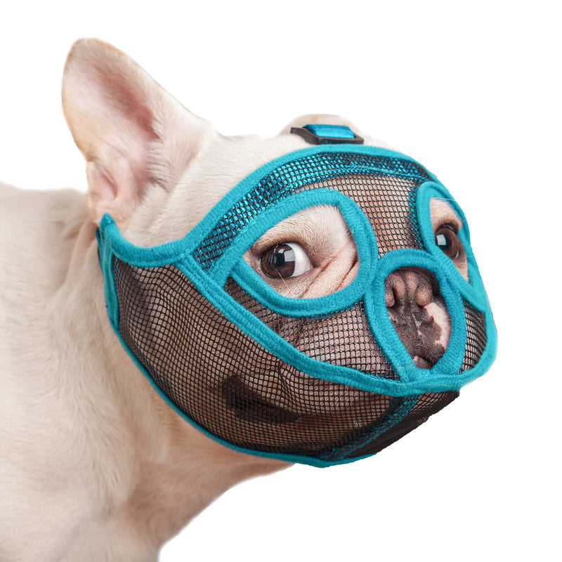 wintchuk Short Snout Dog Muzzle Mesh Bulldog Muzzle Anti-Biting Barking Chewing, Adjustable XL Lake Blue - PawsPlanet Australia