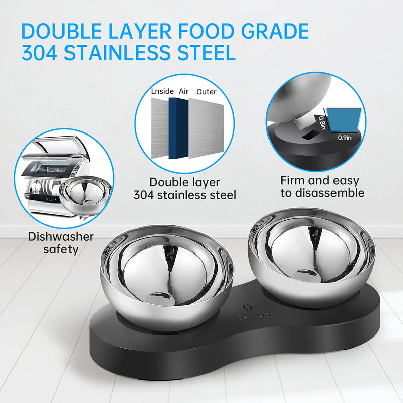 KANCHOU Elevated Cat Bowls for Food and Water 23 OZ Capacity 20°Tilted Stainless Steel cat Bowls for Small Size Dog and Puppy or cat Dishes Indoor (Double Bowl) Double Bowl - PawsPlanet Australia