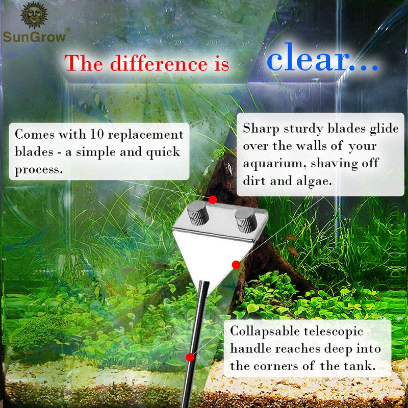 Sungrow Aquarium Glass scrubber, Long Handheld Tool Reduces Scrubbing Time to Half, Keep Hands Dry, Removes Thickest Residue, Frequent Tank Maintenance - PawsPlanet Australia