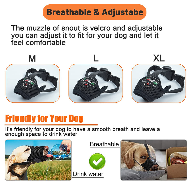 chella 2 Pack Dog Muzzles Nylon Soft Anti-Biting Barking Chewing Secure Muzzle, Mesh Breathable Muzzle with Adjustable Strap for Small Medium Large Dogs 3 Sizes (L) - PawsPlanet Australia