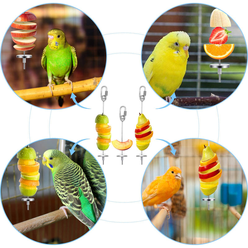 Bird Food Holder, Bird Feeder Toy, Stainless Steel Small Animal Fruit Vegetable Stick Skewer, Foraging Hanging Food Feeding Treating Tool for Parrots Cockatoo Cockatiel Cage 3Pcs - PawsPlanet Australia