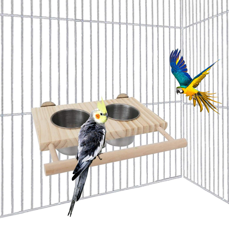 Tfwadmx Bird Food Stainless Steel Cups Wooden Perch Stand Hanging Feeder Bowls Feeding and Watering Supplies for Parakeets Conures Cockatiels Budgie Parrot - PawsPlanet Australia