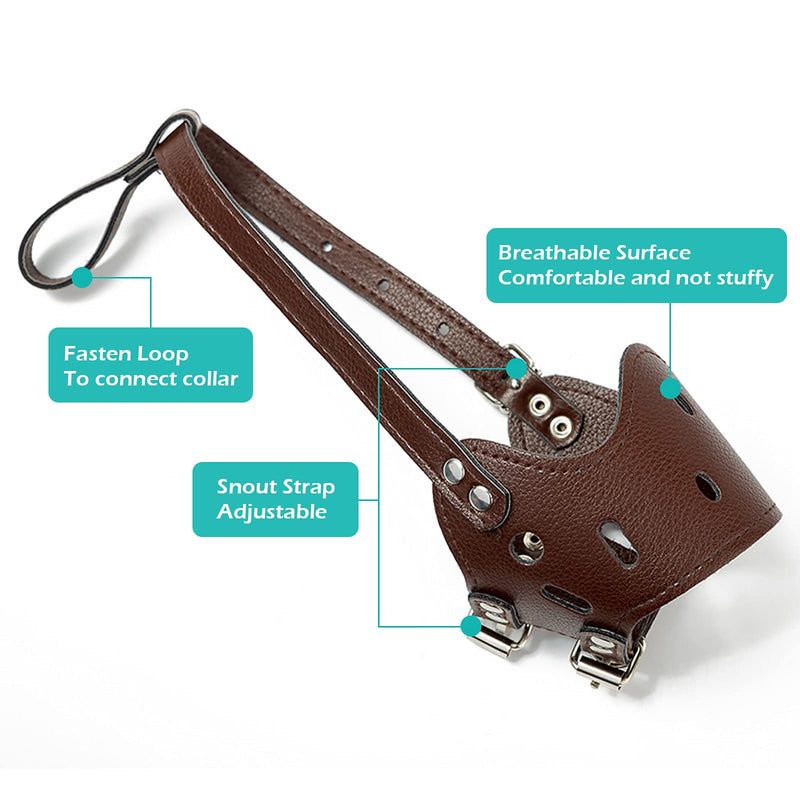 soysen Dog Muzzle Leather Anti Biting Barking and Chewing, Breathable and Adjustable, Allows Drinking and Eating, Used with Collars, Suitable for Small, Medium, and Large Dogs S - PawsPlanet Australia