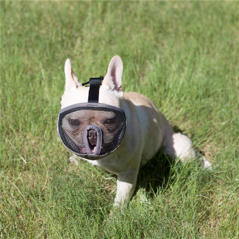 JYHY Short Snout Dog Muzzles- Adjustable Breathable Mesh Bulldog Muzzle for Biting Chewing Barking Training S(9"-12") Grey - PawsPlanet Australia
