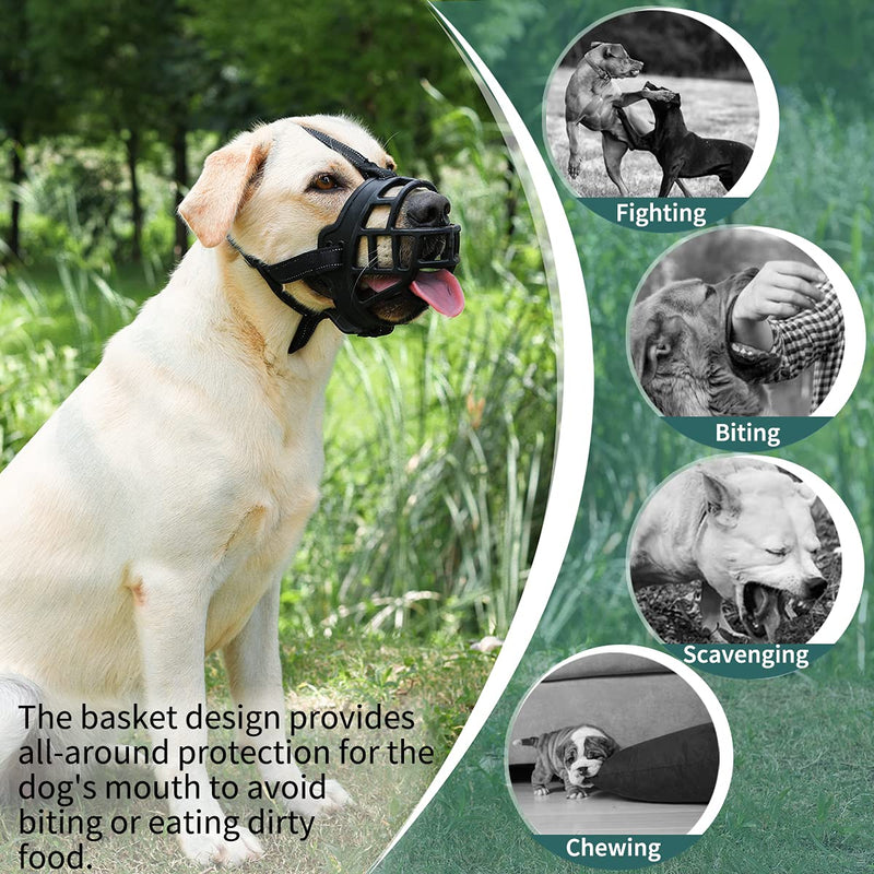 BARKLESS Dog Muzzle, Silicone Basket Muzzle for Small Medium Large Dogs, Soft Cage Muzzle Prevent Biting and Chewing, Allows Drinking Panting, Suitable for German Shepherd Labrador 2 (Snout 7.5-9.5") Black - PawsPlanet Australia